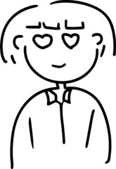 cartoon character outline face, line design, expression young women, in love