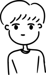 cartoon character outline face, line design, expression young man, boy