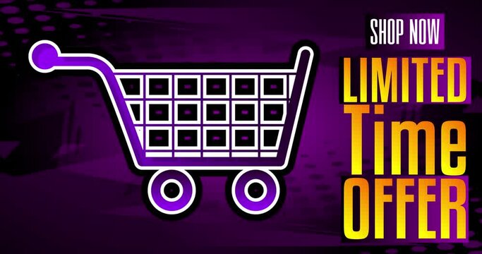 E-commerce icon, Shopping symbol. Sale Motion poster. 4k animated Comic book symbol moving on abstract comics background. Retro pop art style.