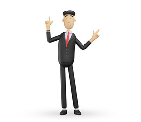 3d bussiness man character pointing to the up gesture isolated on white background .3d render illustration