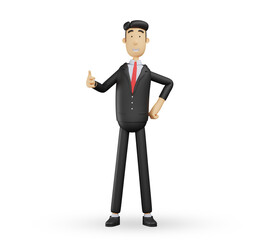 3d bussiness man character give one thumbs up gesture isolated on white background .3d render illustration