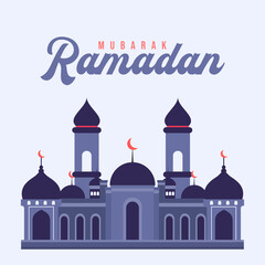 ramadan mubarak, mosque flat illustration