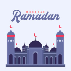 ramadan mubarak, mosque flat illustration
