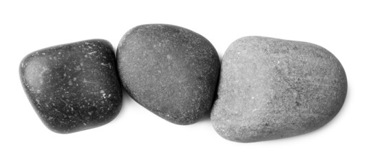 Fototapeta na wymiar Group of different stones on white background, top view