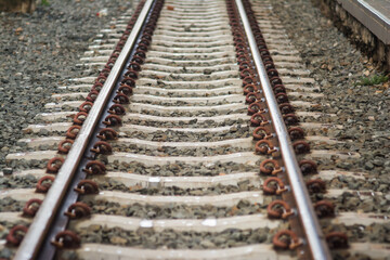Fototapeta na wymiar Close up of railroad tracks