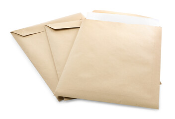 Many kraft paper envelopes on white background