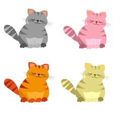 A set of vector art, illustrations of cute cartoon cats, kittens
