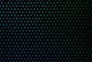 Dark blue, green vector template with poker symbols.