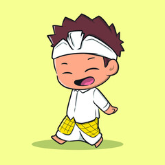 Cute Balinese boy smiling cartoon vector illustration