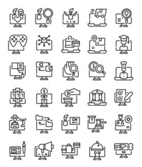 simple line online technology digital network icons