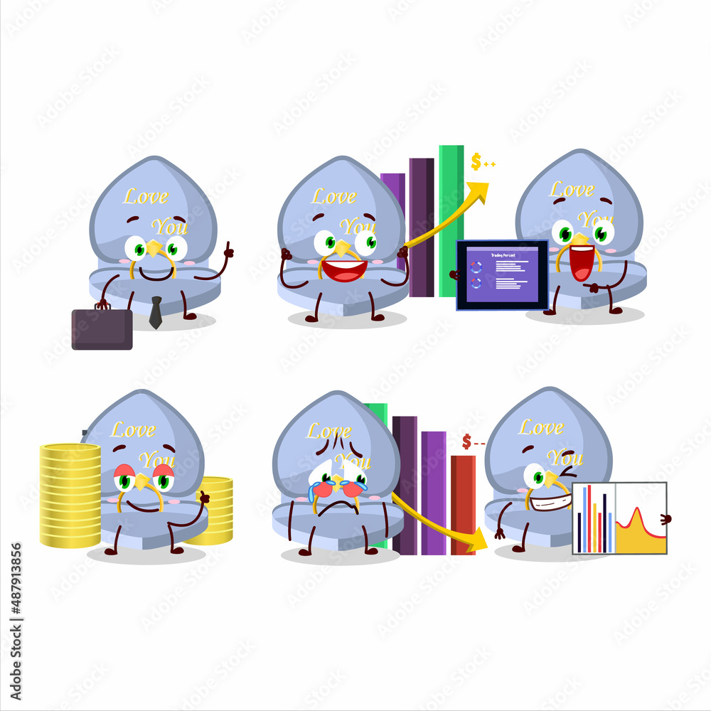 Poster blue love ring box character designs as a trader investment mascot