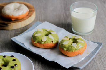 Donuts are sweet and high in carbohydrates. Sweet desserts.