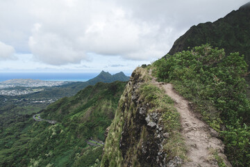 Fototapeta na wymiar Hiking Trail Along a Cliff in the Mountains