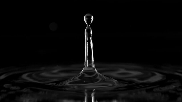 Super slow motion of dripping water drop filmed with macro lens. Filmed on high speed cinema camera, 1000fps.