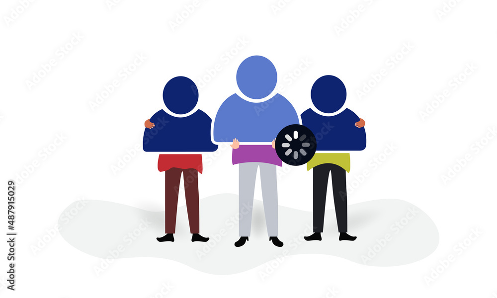 Poster character holding a loading user account icon