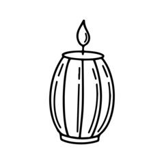 Burning candle in candlestick. Hand-drawn vector illustration in doodle style