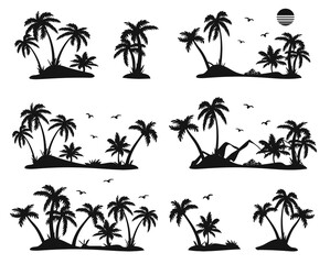 Silhouettes of palm trees vector. set of palm trees vector silhouette. tropical landscape black vector illustration.eps - obrazy, fototapety, plakaty