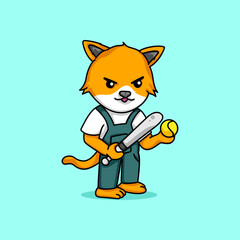Cute cat playing baseball illustration
