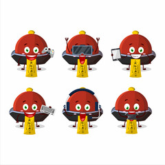 Red vampire hat cartoon character are playing games with various cute emoticons