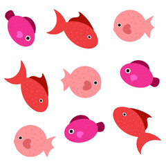 Underwater world with fish, stingrays, dolphins, octopuses and whales. Vector cute illustration of the ocean or sea. A set of marine and ocean underwater animals