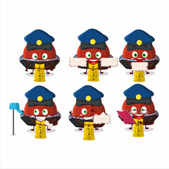 A picture of cheerful red vampire hat postman cartoon design concept