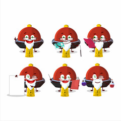 Professor red vampire hat academic cartoon character working on laboratory