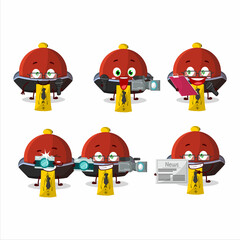 Fototapeta premium Character reporter red vampire hat cute mascot with microphone