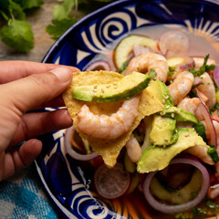 Shrimp ceviche with avocado. Mexican food