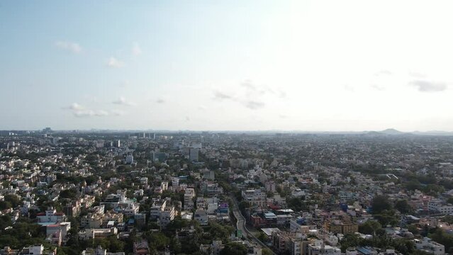 Chennai City at sunrise with blue sky and city covered in the beautiful morning haze