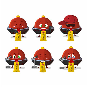 A Cute Cartoon design concept of red vampire hat singing a famous song