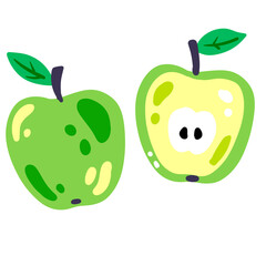 Green apple fruit with leaf.