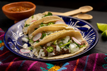 Slow cooked beef barbacoa tacos. Mexican food