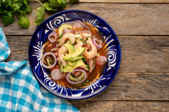 Shrimp ceviche with avocado. Mexican food