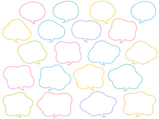カラフルなアウトラインのついたゆるい形の吹き出しセット