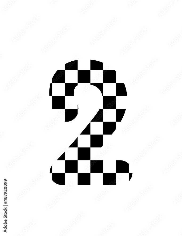 Wall mural checkered number two black and white illustration