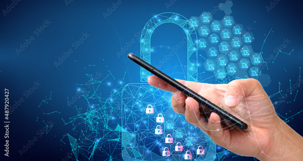 Poster double exposure of unlocking the scanner and gaining access to the enterprise data network biometric