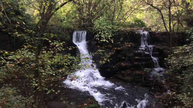 Monte Gelato waterfalls in slow motion at Treja Valley Park, Calcata, Viterbo, Italy