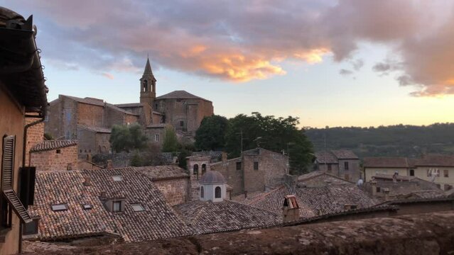 Rooftops at sunset in Orvieto, Italy old town at sunset