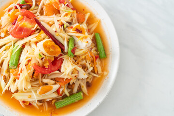 Som Tum - Thai Spicy green papaya salad with salty eggs