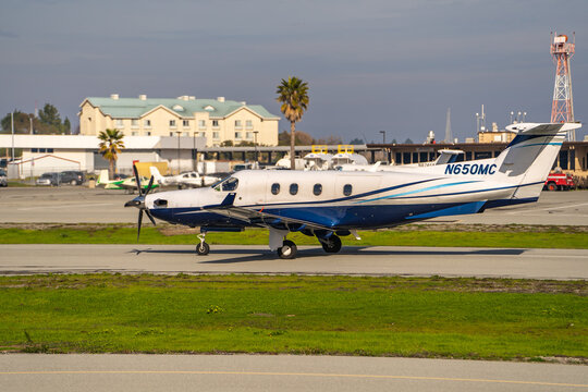 Private Plane Pilatus PC-12 Landed At The Airport.