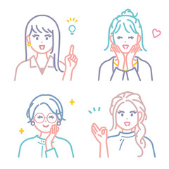 ポジティブなイメージの若い女性のアイコンイラスト素材