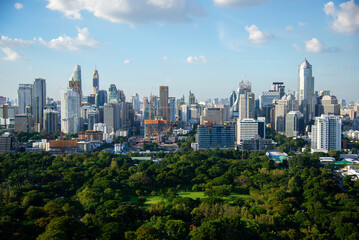 Fototapeta na wymiar Wonderful cityscape at Lumphini Park, Park is a park in Bangkok, Thailand