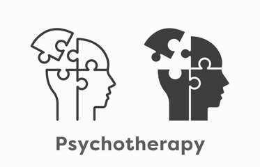 Human head with puzzles icon on white background. Vector illustration.