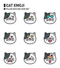 Cat emoji filled outline icon set.