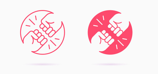 Two fists bumping icon. Brotherhood, conflict, punch logo template. Vector illustration.