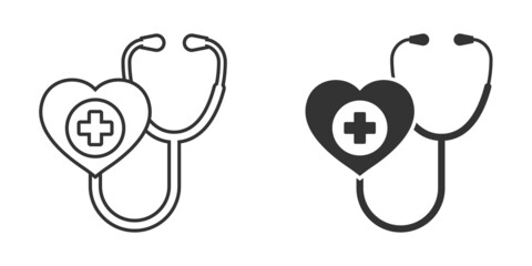 Stethoscope icon in flat style. Heart diagnostic vector illustration on isolated background. Medicine sign business concept.