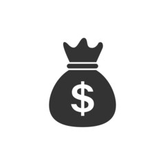 Money bag icon in flat style. Moneybag vector illustration on isolated background. Coin sack sign business concept.