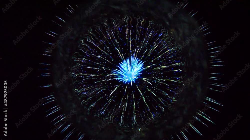 Poster fireworks exploding in the sky on small artistic set.