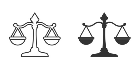 Scales icon in flat style. Libra vector illustration on isolated background. Mass comparison sign business concept.