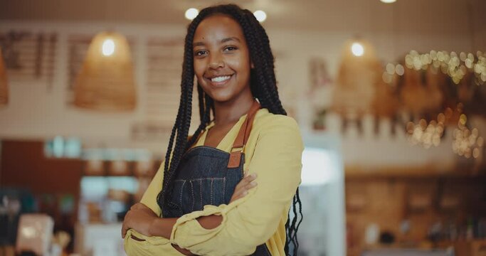 Confident successful young black female entrepreneur, portrait of young african american small business owner